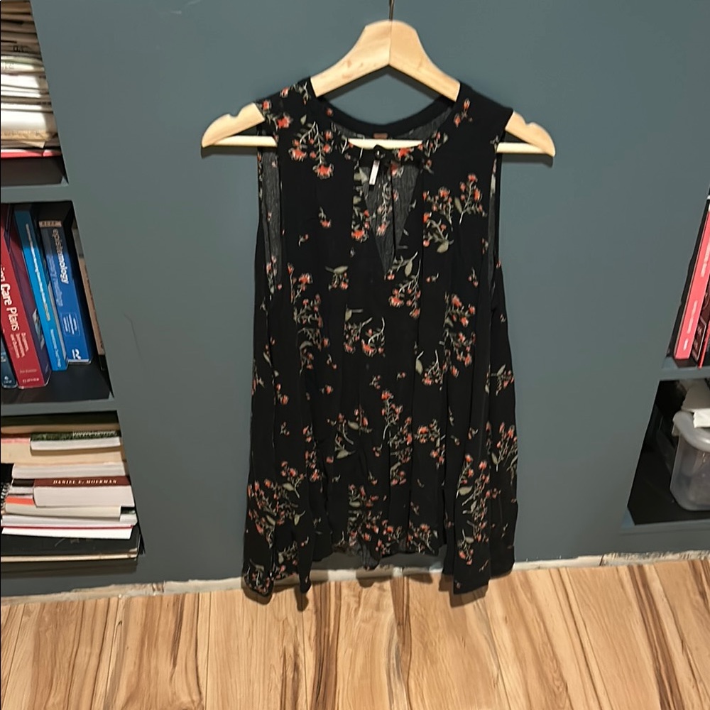 Free People Black Floral Sleeveless Top
